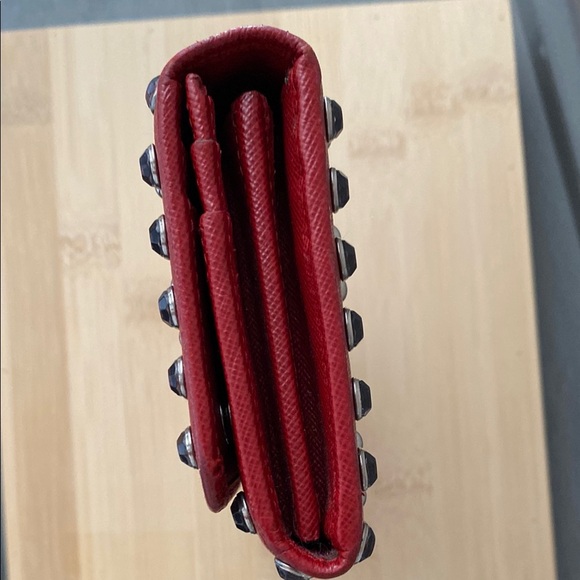 Prada Red Saffinao Studded Borchi Continental Wallet w/Baby Quick Access Pouch - Picture 13 of 14